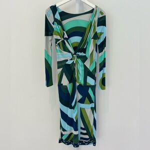 EMILIO PUCCI GREEN MULTI ICONIC PRINT CONVERTIBLE DRESS SIZE IT 42 / US 8 NWOTS!